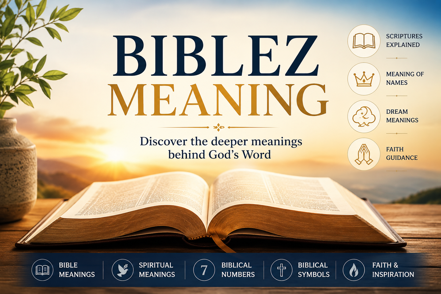 Bible Meanings and Spiritual Meanings feature image showing an open Bible, glowing light, biblical symbols, and Christian faith-inspired design representing Scripture interpretation and spiritual understanding.