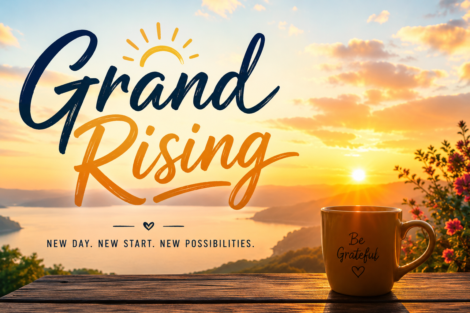 A beautiful sunrise over rolling hills with golden rays lighting the sky, symbolizing the uplifting meaning of Grand Rising. The peaceful morning scene features warm natural light, soft clouds, and a calm atmosphere that represents positivity, renewal, gratitude, and the start of a new day. Ideal as a feature image for the keyword “Grand Rising.”
