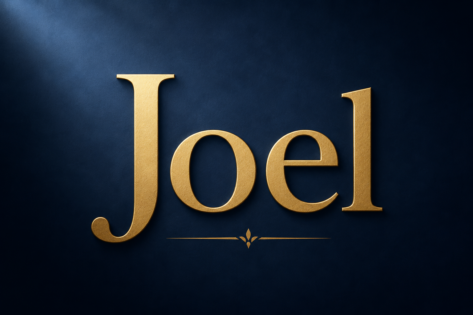 Elegant feature image for Joel name meaning, featuring the name “Joel” in large gold serif lettering on a deep navy-blue textured background with subtle lighting and decorative gold accents, creating a classic biblical and inspirational theme.