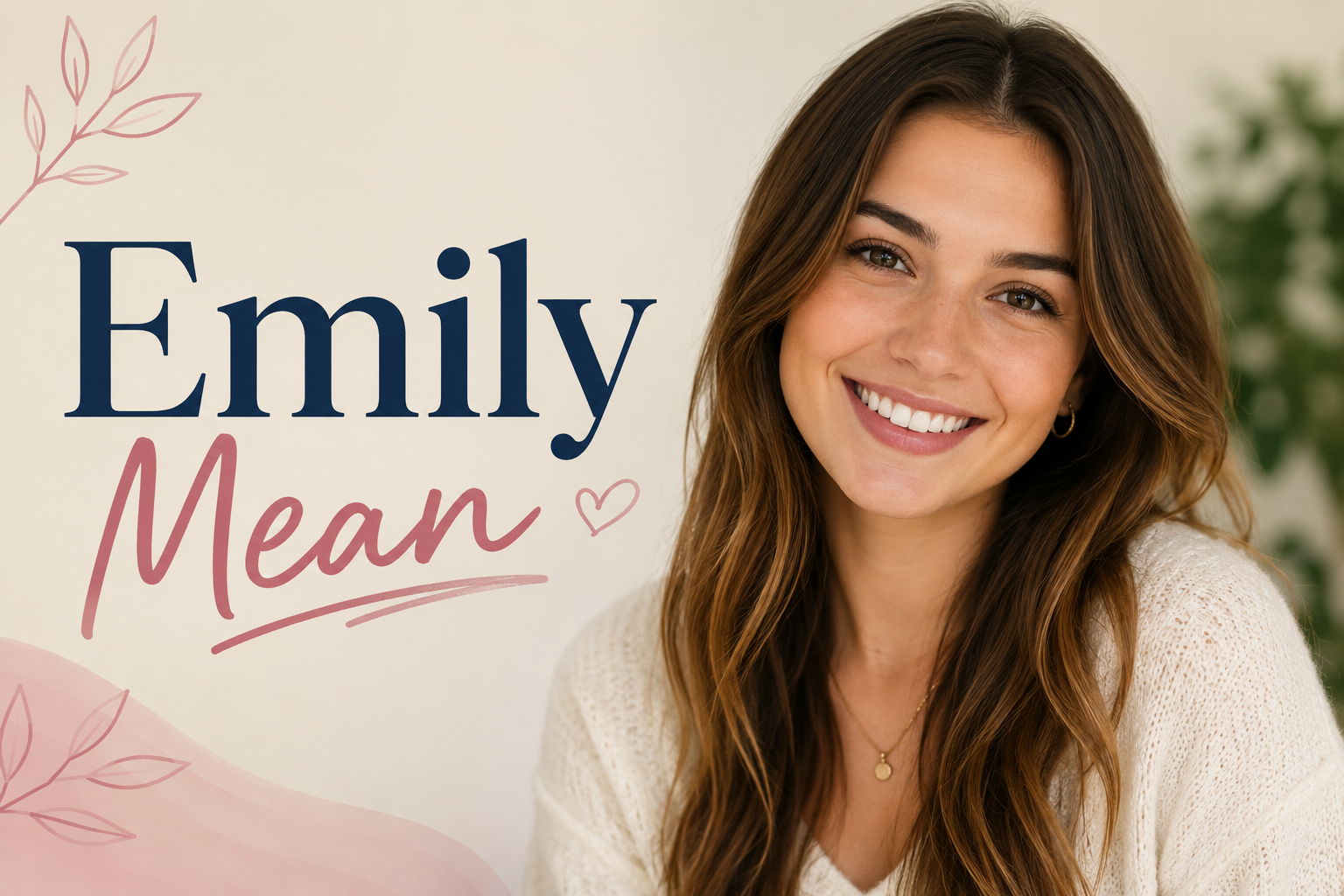Emily Mean illustrated in a professional and inspiring portrait, symbolizing success, positivity, and achievement with a modern, vibrant background and confident expression.